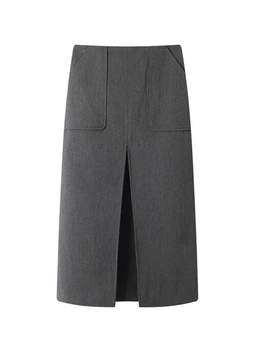 Grey Front Slit Midi Skirt | Kang Ji Yun – Love Scout