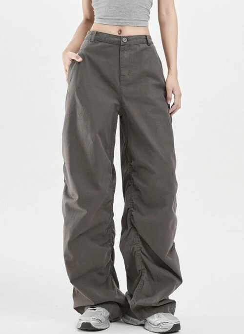 Grey Ruched Side Casual Pants | Minji – NewJeans