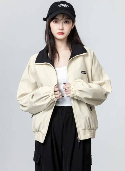 Ivory Casual Bomber Jacket