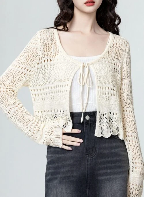 Lace Tie Knit Sun Protection Cardigan