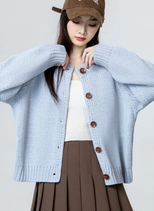 Light Blue Relaxed Knit Cardigan Sweater