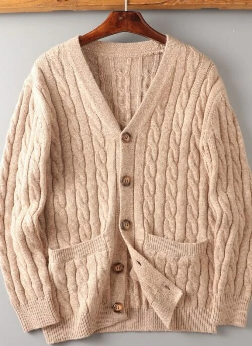 Light Brown Twist Pattern Knitted Cardigan | Taehyung - BTS