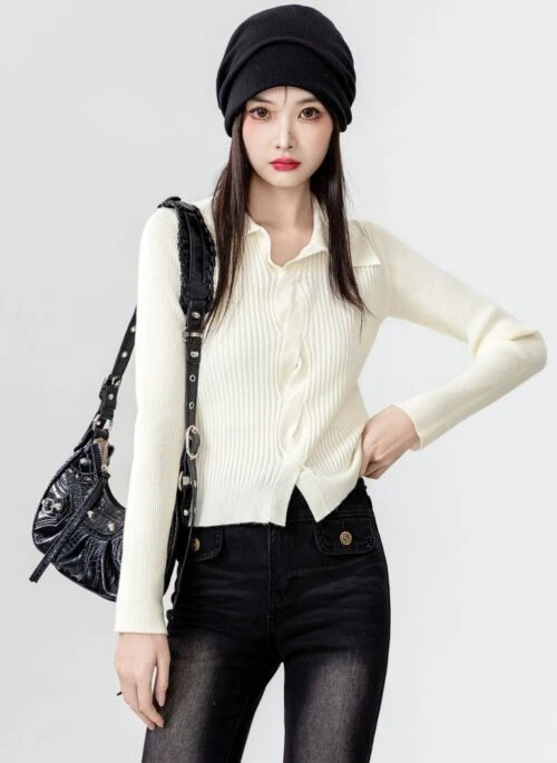 New Cross Collar Slim Knit Sweater