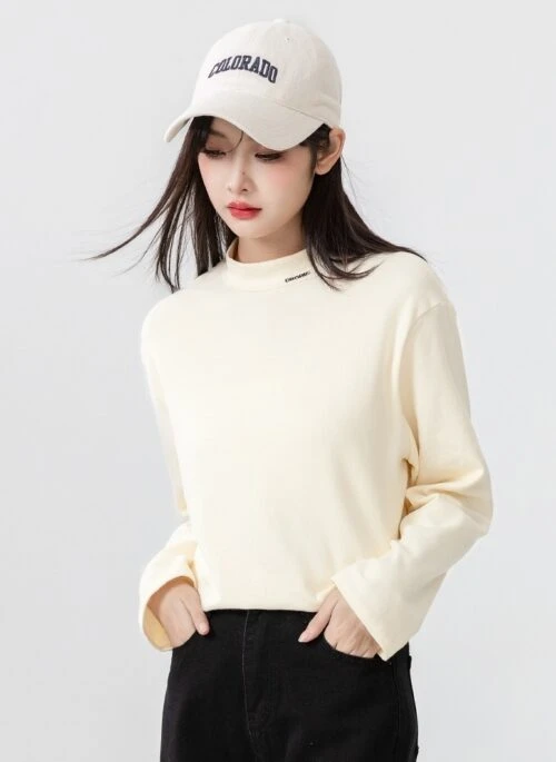 New Spring Fall High Neck Cotton Top