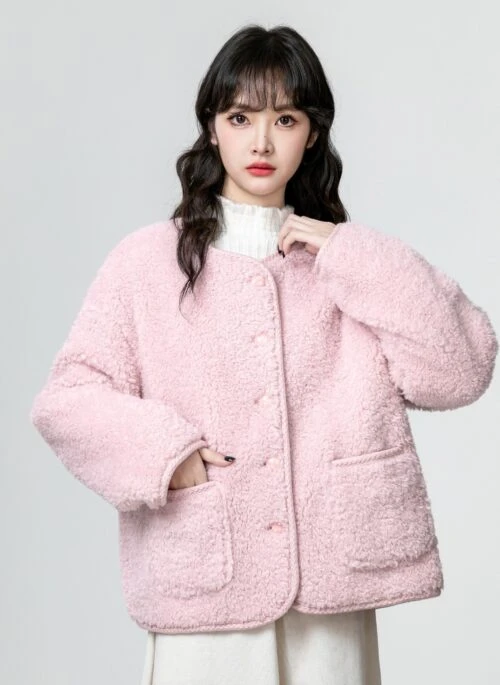 Pink Fleece Jacket Cardigan