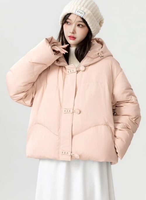 Pink Hooded Winter Down Jacket