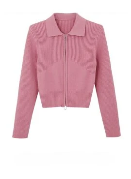 Pink Ribbed Knit Zip Cardigan | Yujin – IVE