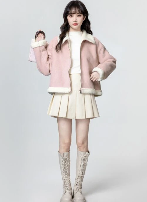 Pink Shearling Suede Jacket