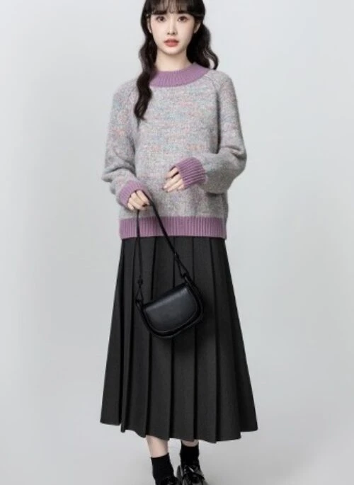 Purple Colorblock Knit Turtleneck Sweater