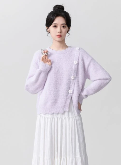 Purple Mohair Knit Sweater Top