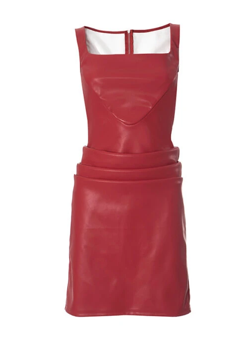 Red Corset Style Faux Leather Dress | Jennie – BlackPink