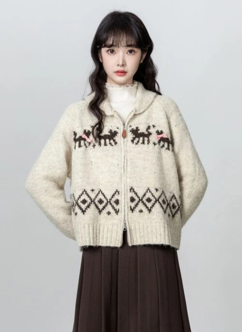 Retro Double Zipper Knit Cardigan