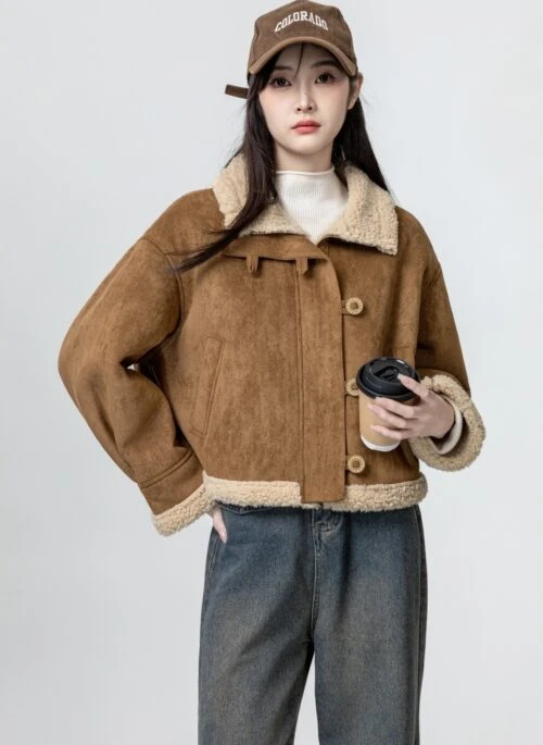 Shearling Suede Jacket Winter Coat