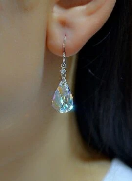 Silver Crystal Drop Hook Earrings | Taehyung – BTS