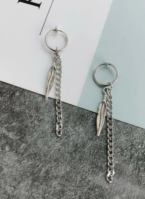 Silver Dangling Leaves Hoop Earrings | Jungwon – Enhypen