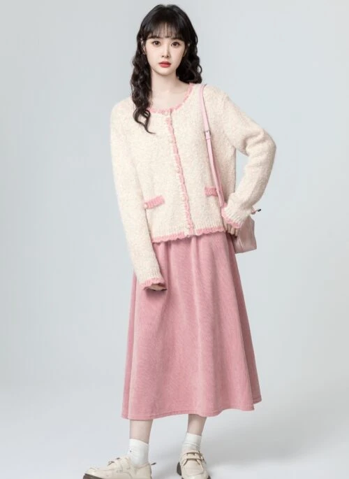 Soft Pink Knit Cardigan Sweater