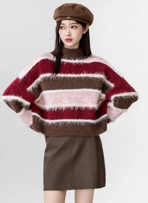 Striped Knit Pullover Sweater