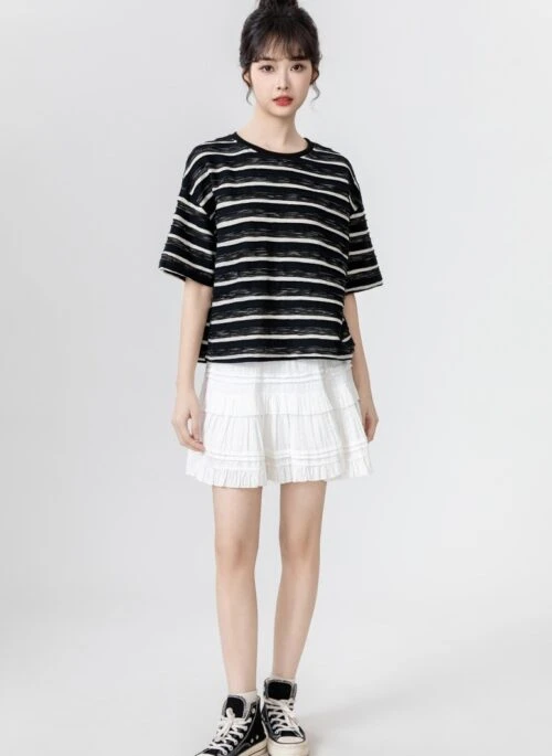 Striped Short Sleeve Bow T-Shirt