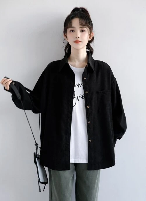 Vintage Black Long Sleeve Shirt Jacket