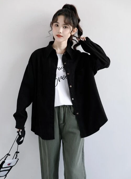 Vintage Black Long Sleeve Shirt Jacket