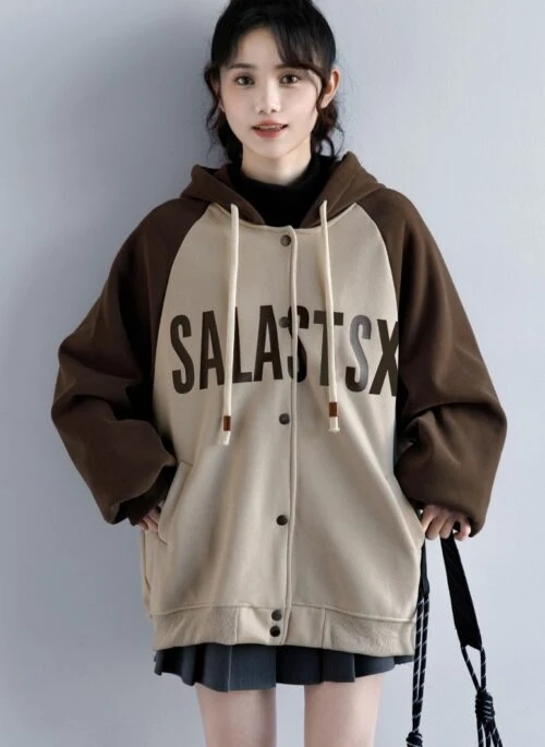 Vintage Colorblock Fleece Hoodie Jacket