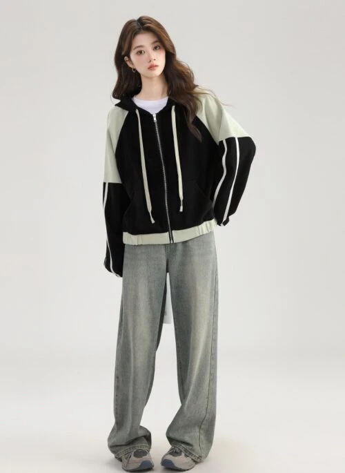 Vintage Colorblock Hoodie Jacket