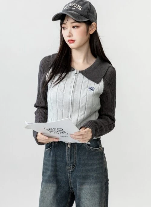 Vintage Colorblock Knit Cardigan Sweater
