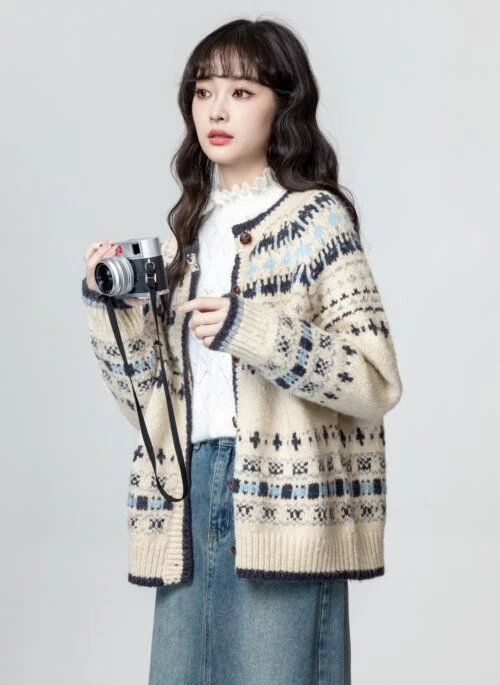 Vintage Fair Isle Knit Cardigan Sweater