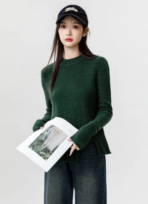 Vintage High Neck Green Knit Sweater