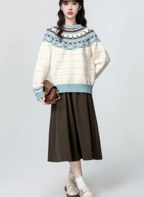 Vintage High Waist Pleated Midi Skirt