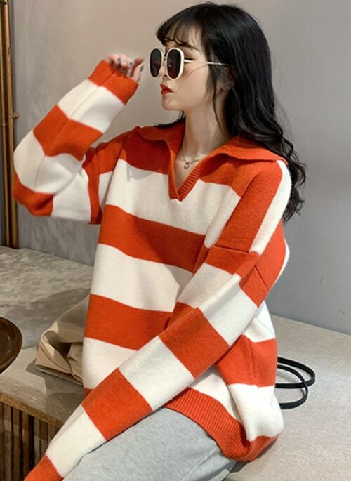 White And Red Stripes Collared Sweater | Wonyoung - IVE