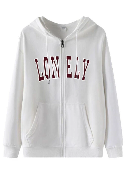 White “LONELY” Zip-Up Hooded Jacket | Danielle – NewJeans