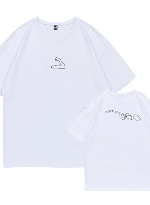 White Minimalist Arm Print T-Shirt | Chaewon – Le Sserafim