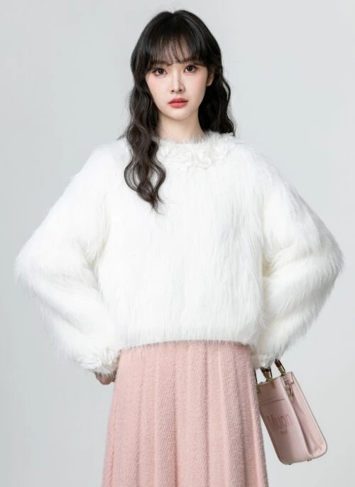 White Soft Mohair Knit Sweater