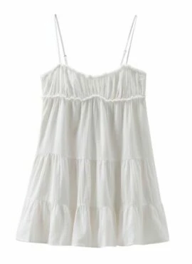 White Tiered Pleated Sling Dress | Hong Hee Joo – When The Phone Rings