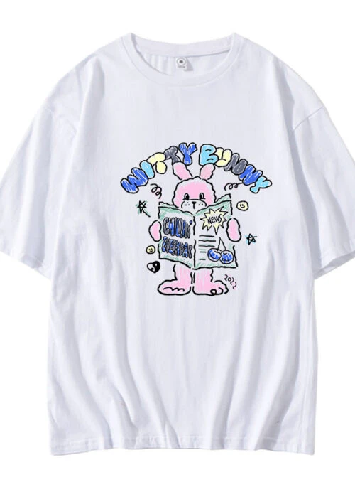 White “Witty Bunny” Graphic Print T-Shirt | Wonyoung – IVE