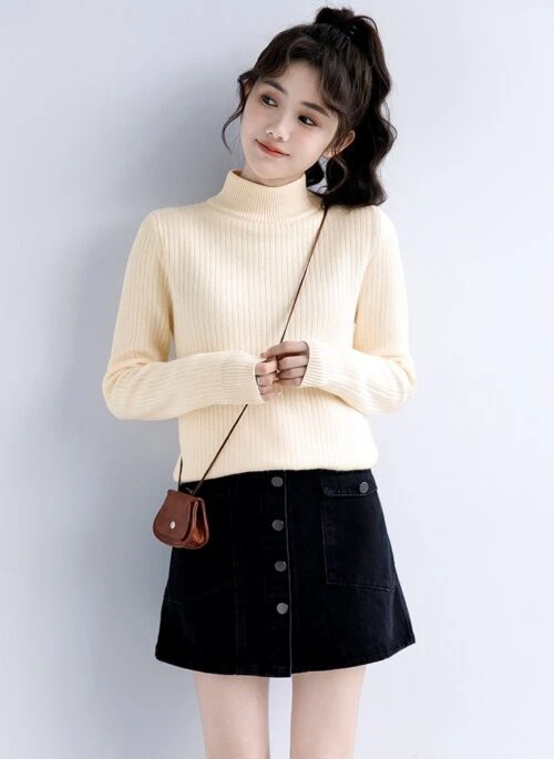 Winter Knit High Neck Sweater Top