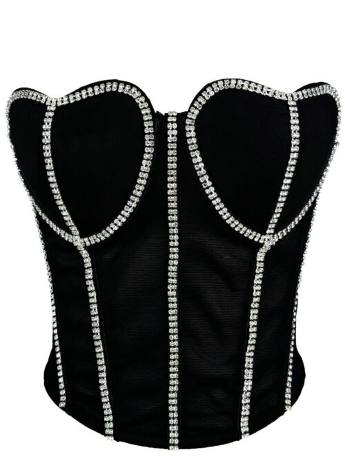 Black Crystal Studded Bustier Corset Top | Jisoo – BlackPink