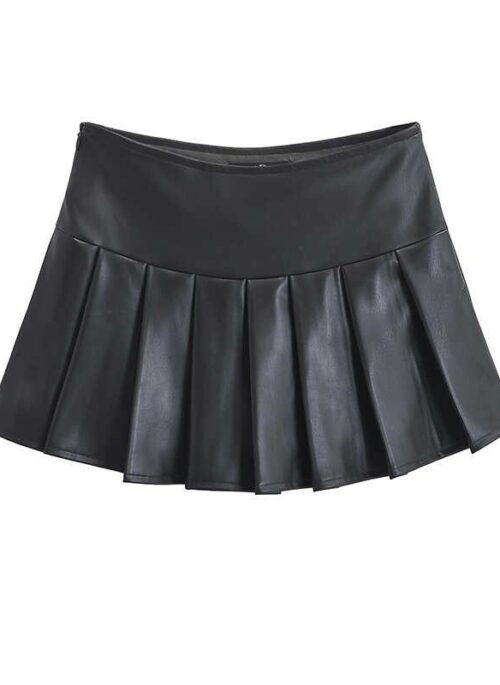 Black Faux Leather Pleated School Girl Skirt | Jennie – BlackPink