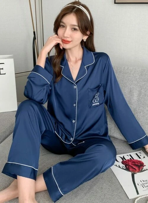 Blue Button-Down Pajama Pants And Skirt Set | Kang Ji Yun – Love Scout