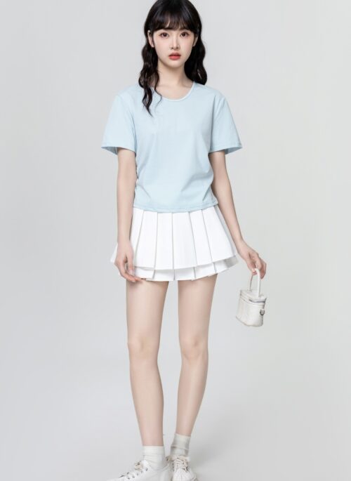 Blue Ruched Waist Short Sleeve Top