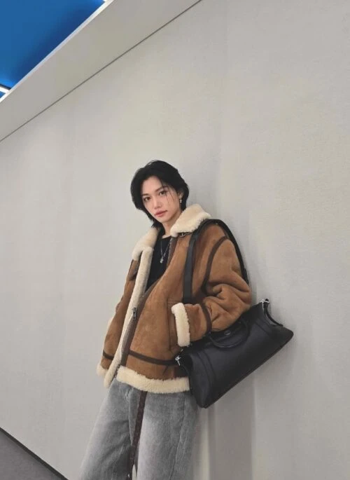 Brown Faux Leather Coat with Fur Lining | Felix – Stray Kids