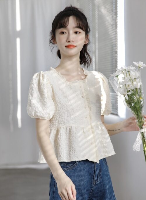 Chic Puff Sleeve Chiffon Blouse