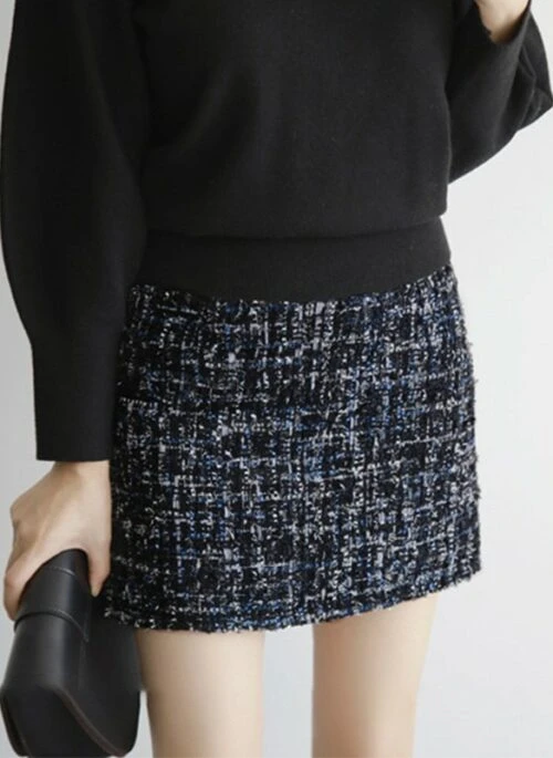 Dark Blue Tweed Woolen Skirt | Rei – IVE