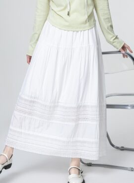 French Style Lace Trim Midi Skirt