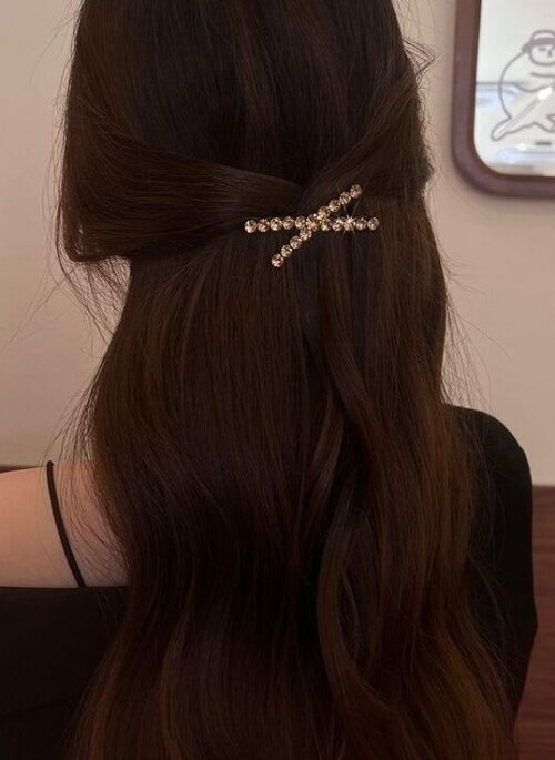 Gold Cross Rhinestone Hair Clip Set | Chung Ha