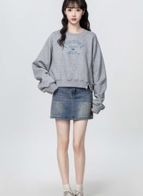 Gray Loose Fit Letter Print Sweatshirt