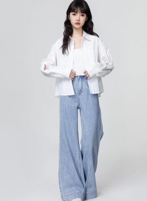 Light Blue Wideleg Denim Trousers