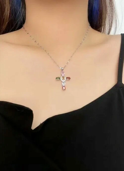 Multicolored Rhinestones Cross Necklace | Seulgi – Red Velvet