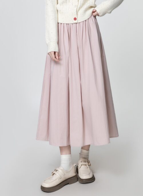 Pink Highwaist Pleated Midi Skirt